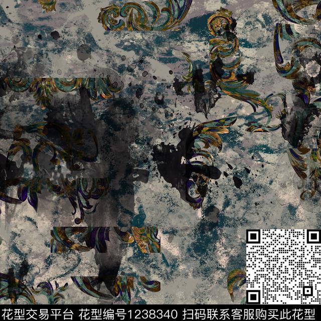 潮牌抽象花卉复古数码印花华亿平台下载（图片编号: 1238340） - 瓦栏（Walan）