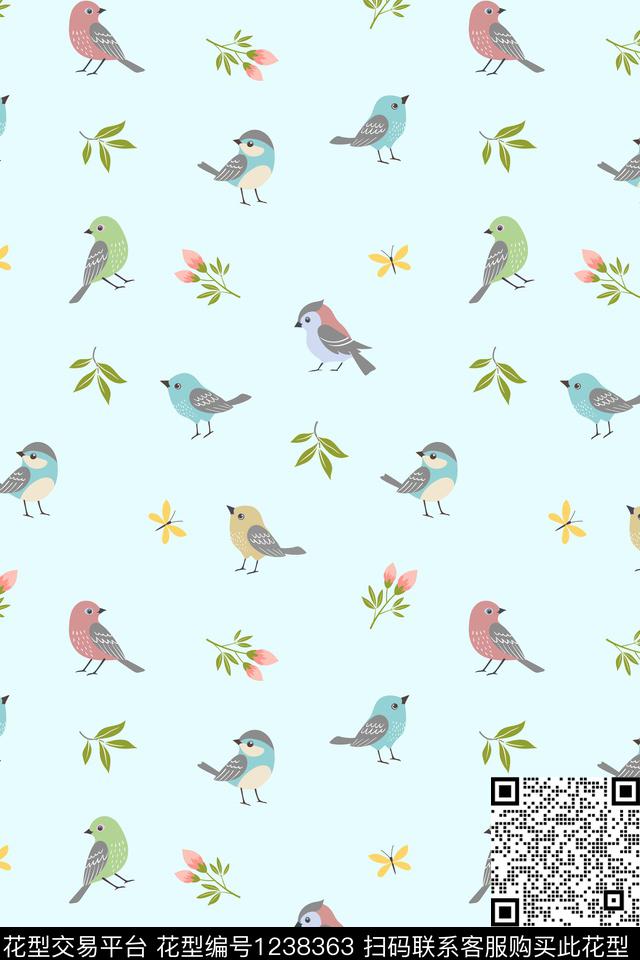 连衣裙旗袍小鸟满排传统印花华亿平台下载（图片编号: 1238363） - 瓦栏（Walan）