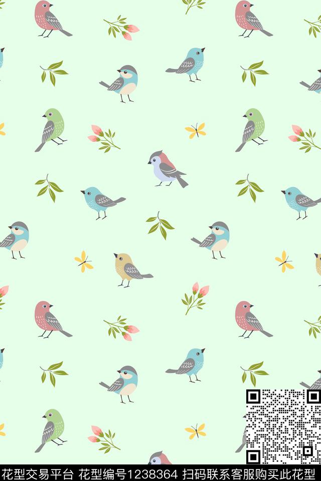 连衣裙旗袍小鸟满排传统印花华亿平台下载（图片编号: 1238364） - 瓦栏（Walan）