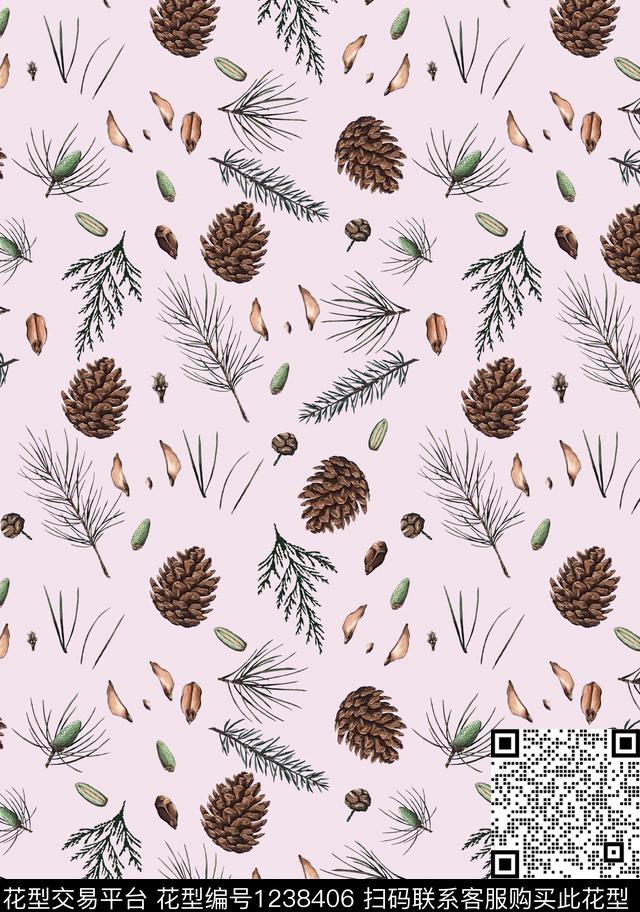 小碎花松子松枝数码印花华亿平台下载（图片编号: 1238406） - 瓦栏（Walan）