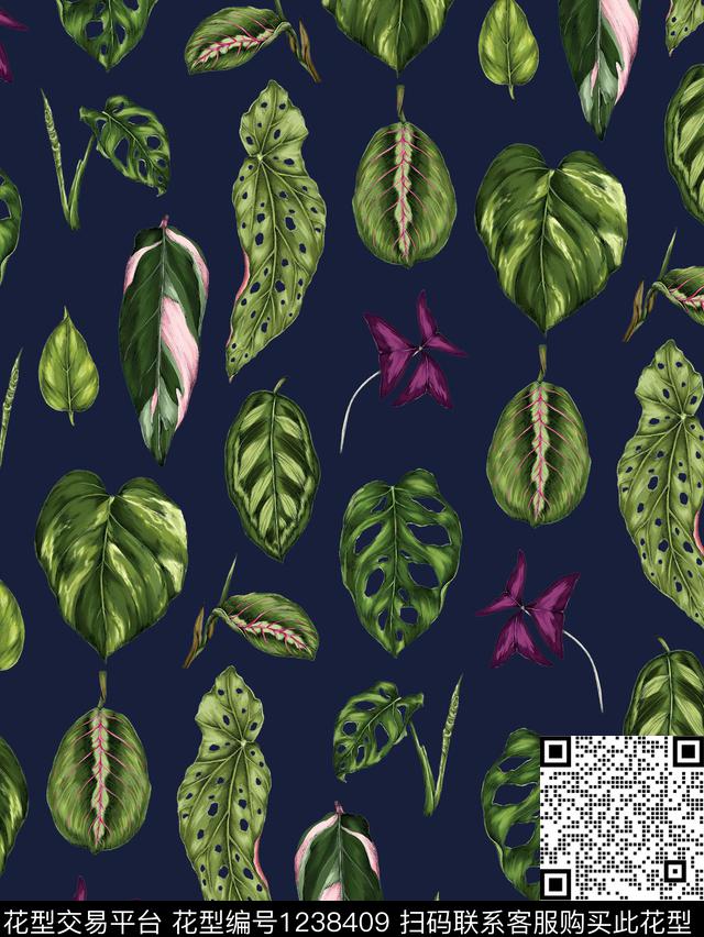 小碎花松子松枝数码印花华亿平台下载（图片编号: 1238409） - 瓦栏（Walan）