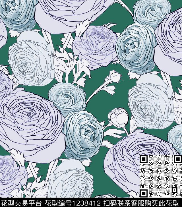 大牌风郁金香洋牡丹数码印花华亿平台下载（图片编号: 1238412） - 瓦栏（Walan）
