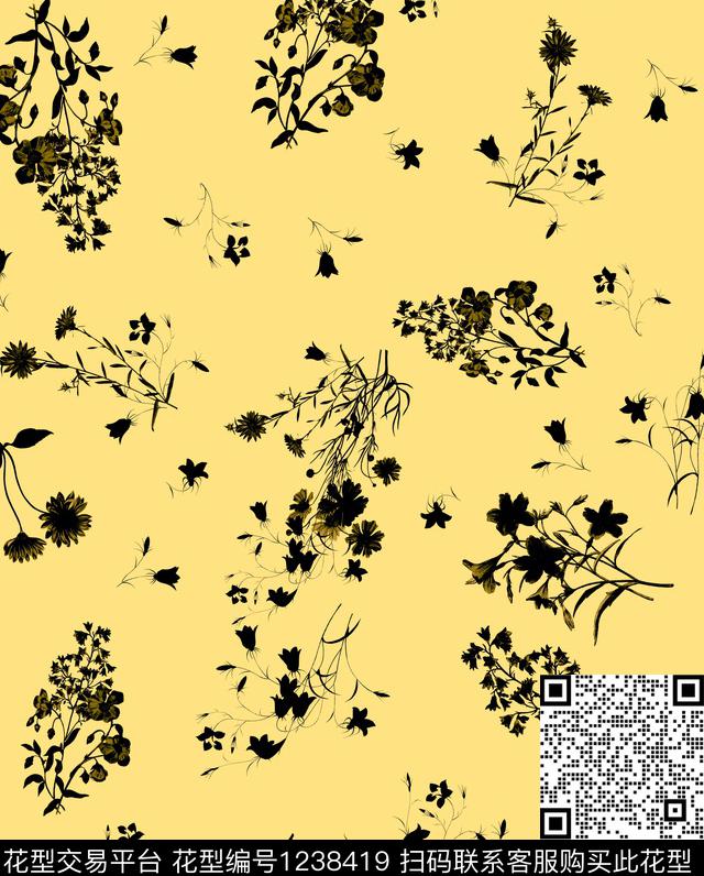 小碎花松子松枝数码印花华亿平台下载（图片编号: 1238419） - 瓦栏（Walan）