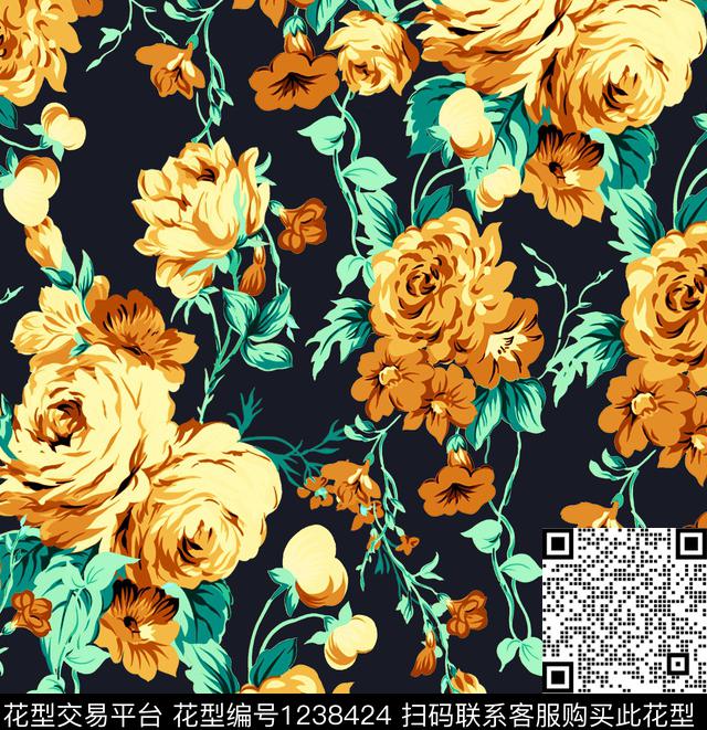 洋牡丹数码印花华亿平台下载（图片编号: 1238424） - 瓦栏（Walan）