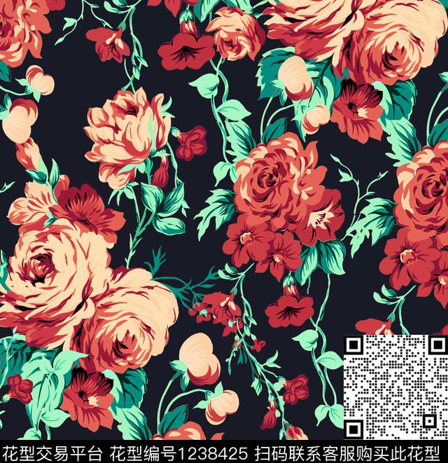 大牌风郁金香洋牡丹数码印花华亿平台下载（图片编号: 1238425） - 瓦栏（Walan）