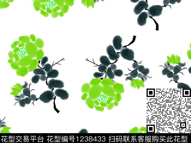 菊花水墨风数码花卉数码印花华亿平台下载（图片编号: 1238433） - 瓦栏（Walan）