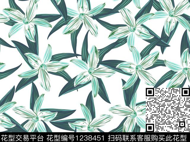 百合清爽花底乱花花卉数码印花华亿平台下载（图片编号: 1238451） - 瓦栏（Walan）