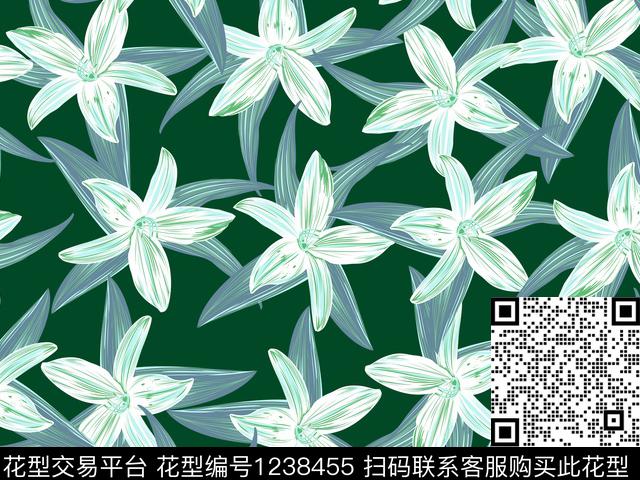百合清爽花底乱花花卉数码印花华亿平台下载（图片编号: 1238455） - 瓦栏（Walan）