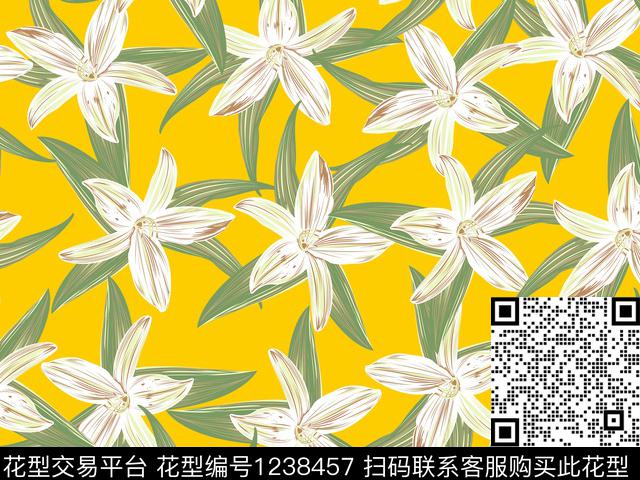 百合清爽花底传统印花华亿平台下载（图片编号: 1238457） - 瓦栏（Walan）
