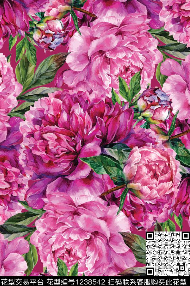 手绘花卉洋阳---手绘丝绸真丝数码印花华亿平台下载（图片编号: 1238542） - 瓦栏（Walan）