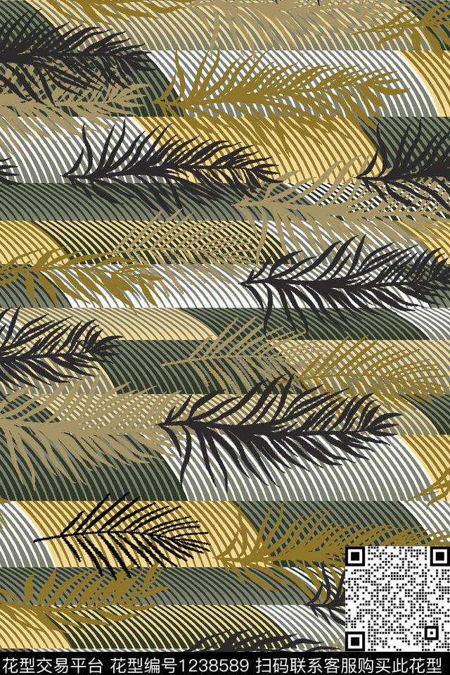 线条休闲绿植树叶传统印花华亿平台下载（图片编号: 1238589） - 瓦栏（Walan）