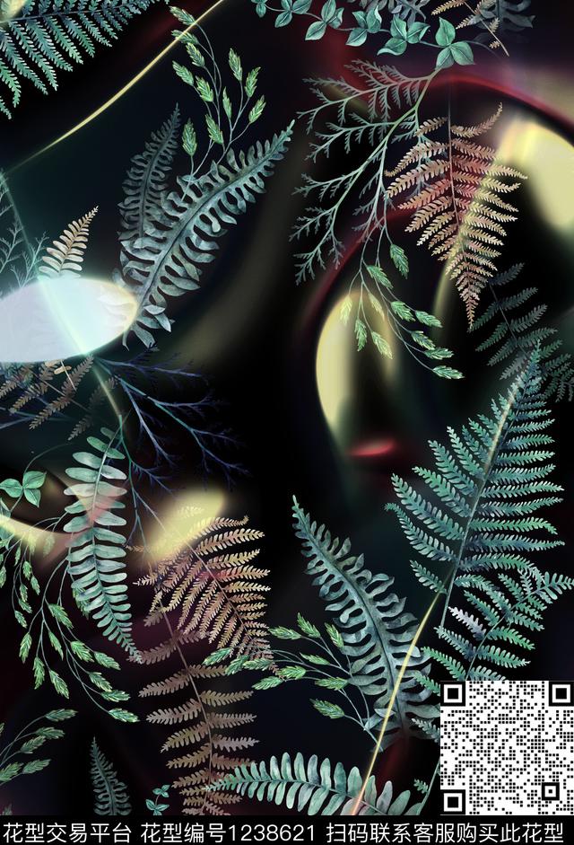 植物休闲绿植树叶数码印花华亿平台下载（图片编号: 1238621） - 瓦栏（Walan）