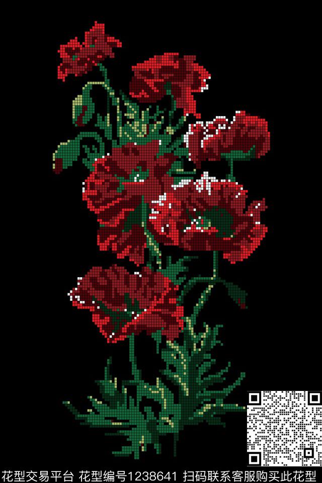 植物马赛克定位花传统印花华亿平台下载（图片编号: 1238641） - 瓦栏（Walan）