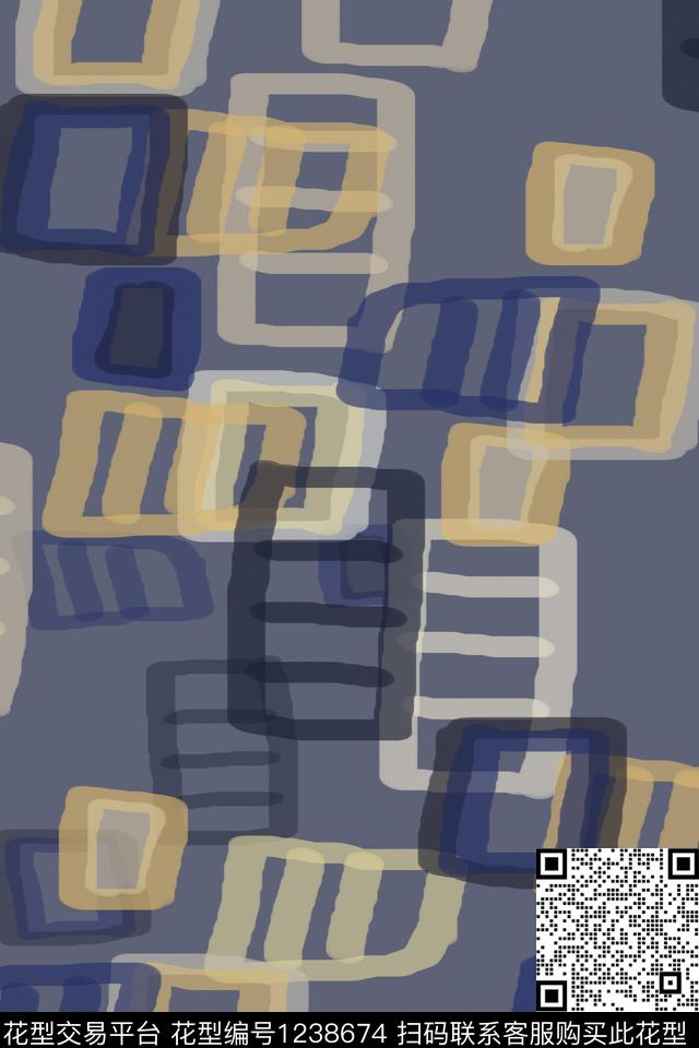 几何手绘线条笔触男装休闲花卉数码印花华亿平台下载（图片编号: 1238674） - 瓦栏（Walan）