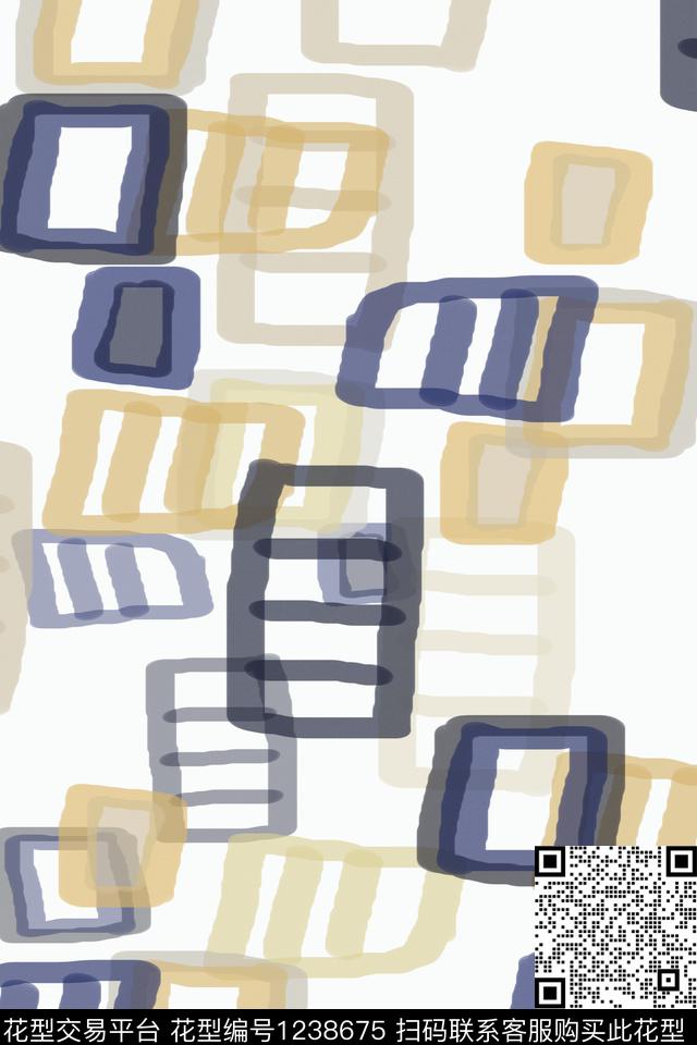 几何手绘线条笔触男装休闲花卉数码印花华亿平台下载（图片编号: 1238675） - 瓦栏（Walan）