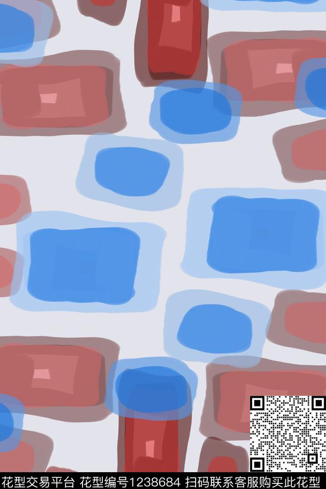 密铺几何手绘线条笔触男装休闲花卉数码印花华亿平台下载（图片编号: 1238684） - 瓦栏（Walan）