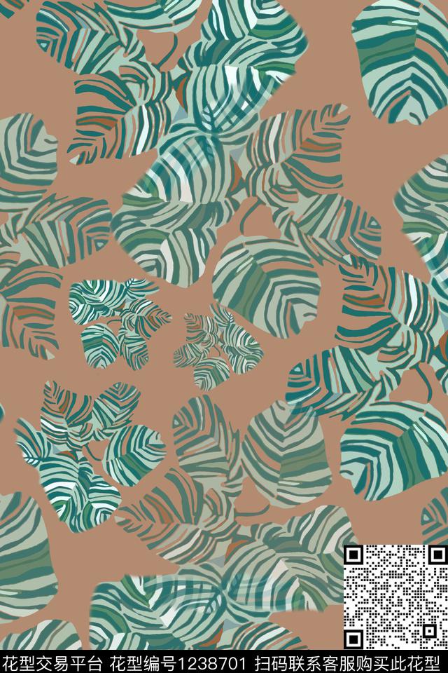 植物树叶组合树叶抽象数码印花华亿平台下载（图片编号: 1238701） - 瓦栏（Walan）