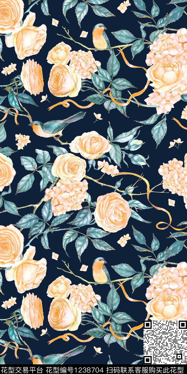 花卉女装绿植树叶数码印花华亿平台下载（图片编号: 1238704） - 瓦栏（Walan）