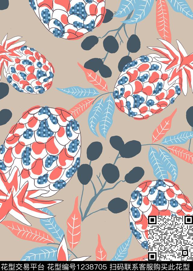 植物菠萝水果传统印花华亿平台下载（图片编号: 1238705） - 瓦栏（Walan）