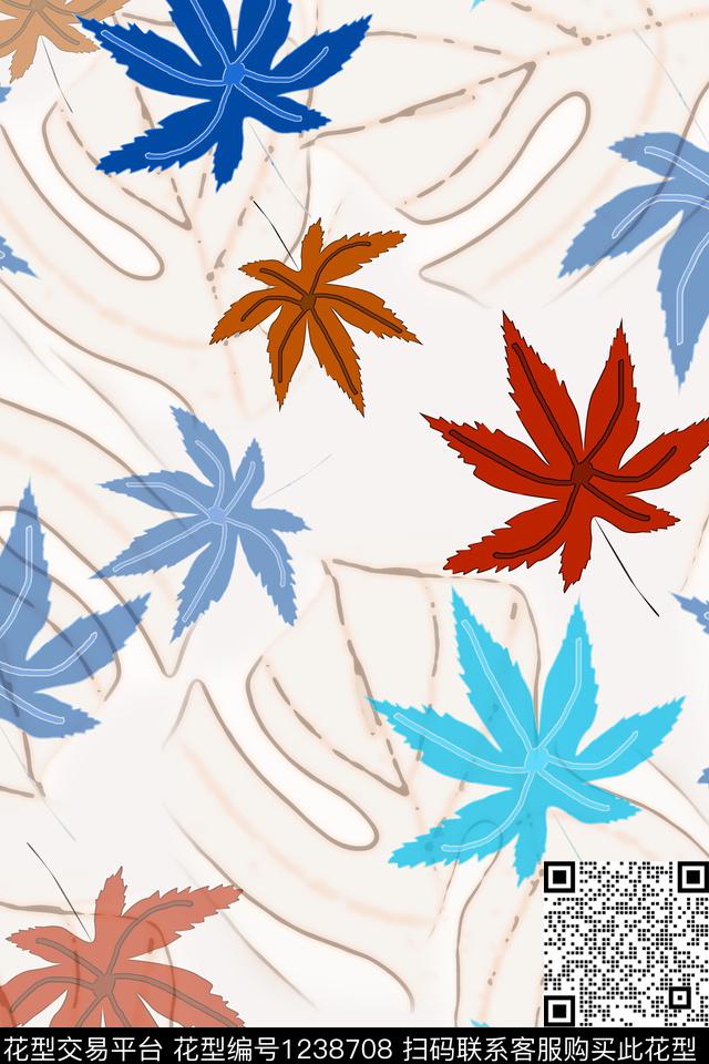 植物树叶组合树叶抽象传统印花华亿平台下载（图片编号: 1238708） - 瓦栏（Walan）