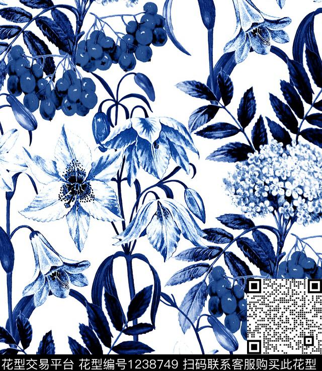 樱桃牡丹小碎花数码印花华亿平台下载（图片编号: 1238749） - 瓦栏（Walan）