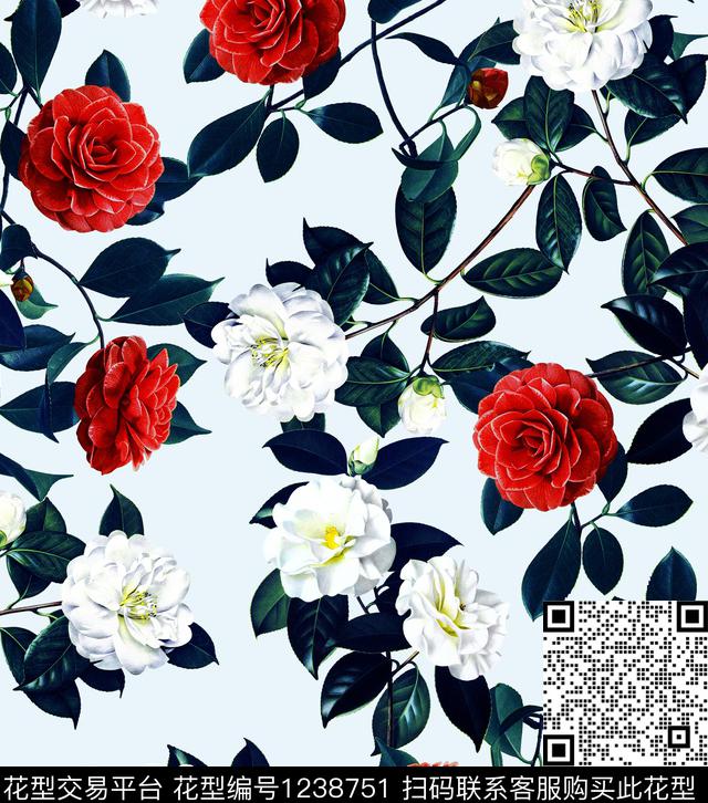 樱桃牡丹小碎花数码印花华亿平台下载（图片编号: 1238751） - 瓦栏（Walan）