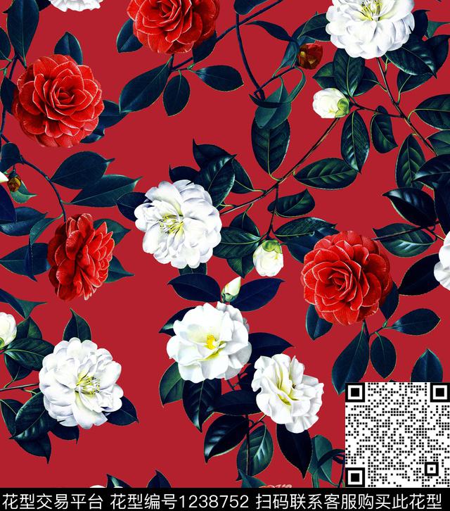 樱桃牡丹小碎花数码印花华亿平台下载（图片编号: 1238752） - 瓦栏（Walan）