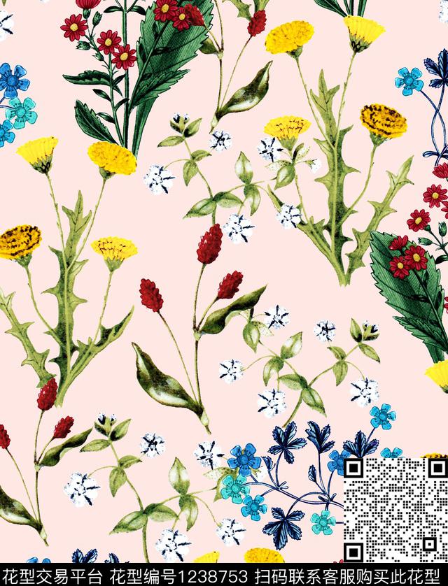 樱桃牡丹小碎花数码印花华亿平台下载（图片编号: 1238753） - 瓦栏（Walan）