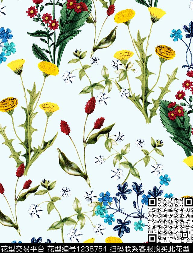 樱桃牡丹小碎花数码印花华亿平台下载（图片编号: 1238754） - 瓦栏（Walan）