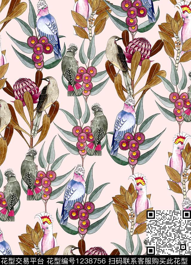 樱桃牡丹小碎花数码印花华亿平台下载（图片编号: 1238756） - 瓦栏（Walan）