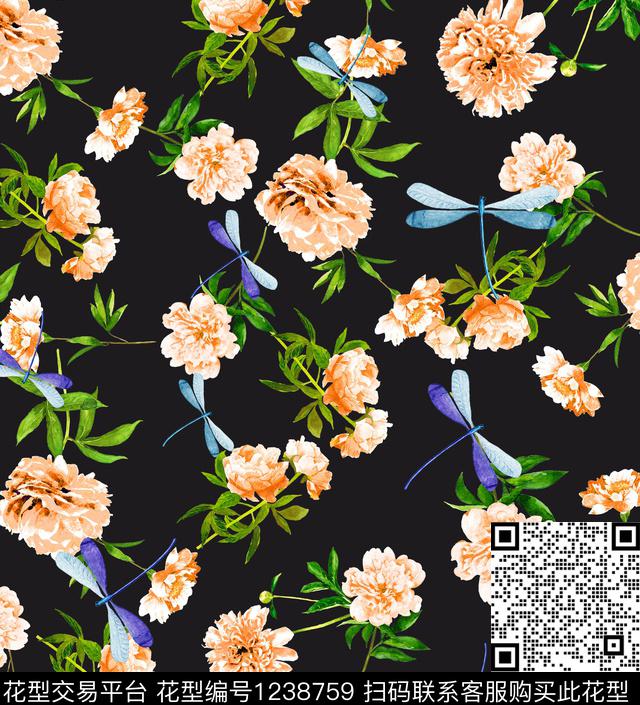 樱桃牡丹小碎花数码印花华亿平台下载（图片编号: 1238759） - 瓦栏（Walan）