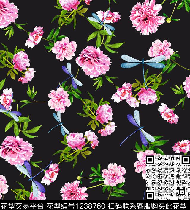 樱桃牡丹小碎花数码印花华亿平台下载（图片编号: 1238760） - 瓦栏（Walan）