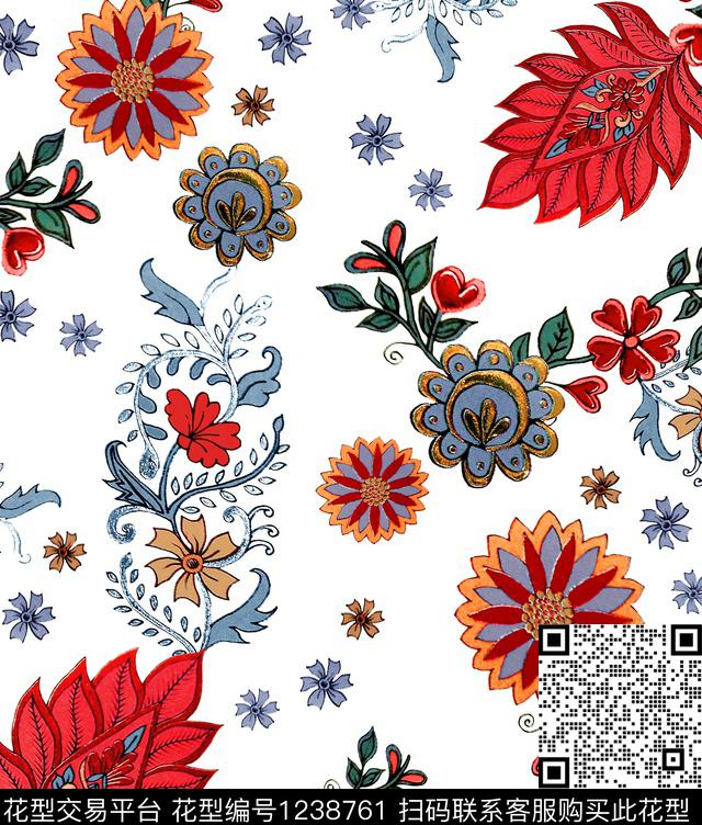 大牌风异域风格中国红数码印花华亿平台下载（图片编号: 1238761） - 瓦栏（Walan）