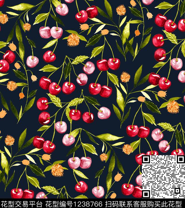 樱桃牡丹小碎花数码印花华亿平台下载（图片编号: 1238766） - 瓦栏（Walan）