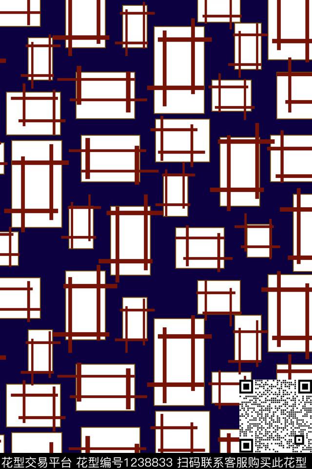 几何花卉简约真丝面料华亿平台传统印花华亿平台下载（图片编号: 1238833） - 瓦栏（Walan）