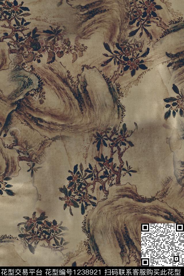 香云纱牡丹国画数码印花华亿平台下载（图片编号: 1238921） - 瓦栏（Walan）