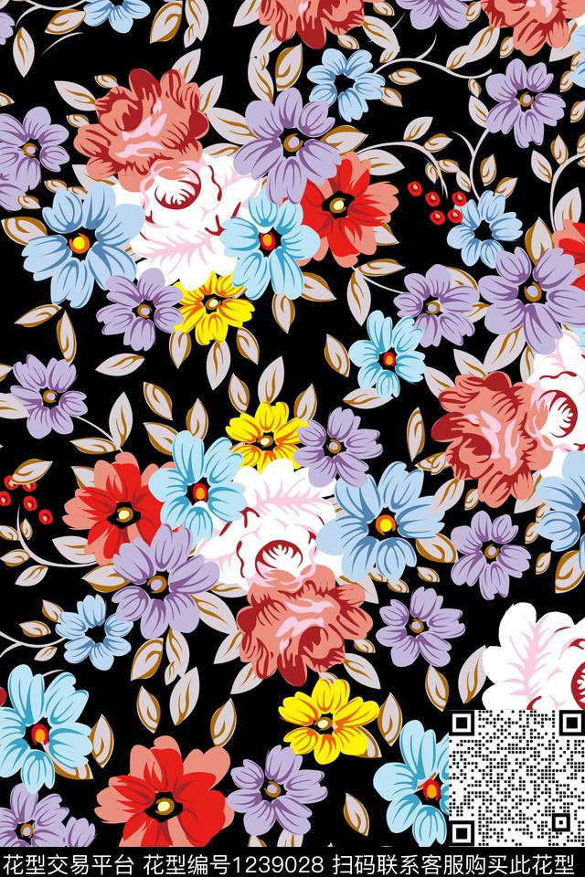 手绘绿植树叶植物数码印花华亿平台下载（图片编号: 1239028） - 瓦栏（Walan）