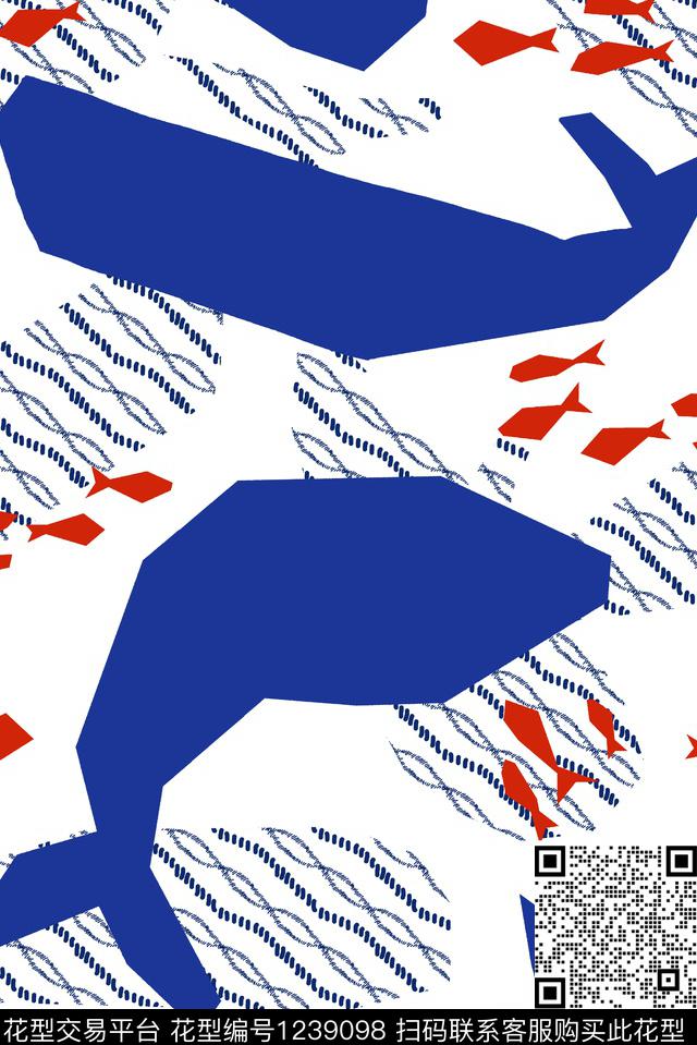 美人鱼鲸鱼动物头传统印花华亿平台下载（图片编号: 1239098） - 瓦栏（Walan）
