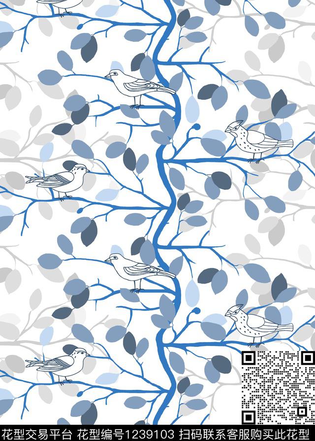 花鸟绿植树叶树林传统印花华亿平台下载（图片编号: 1239103） - 瓦栏（Walan）