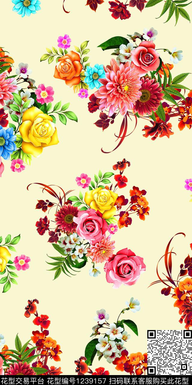 潮牌花卉绿植树叶数码印花华亿平台下载（图片编号: 1239157） - 瓦栏（Walan）
