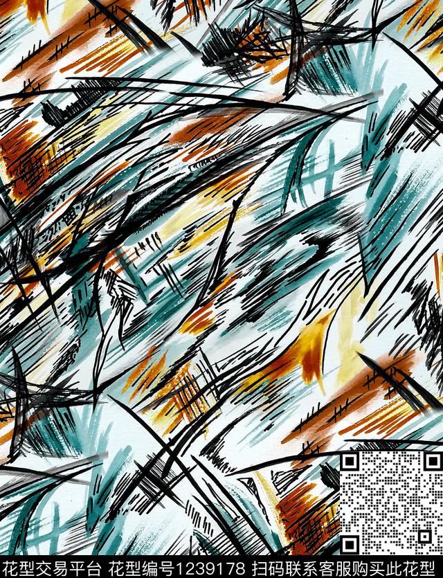 笔触肌理抽象绘画数码印花华亿平台下载（图片编号: 1239178） - 瓦栏（Walan）