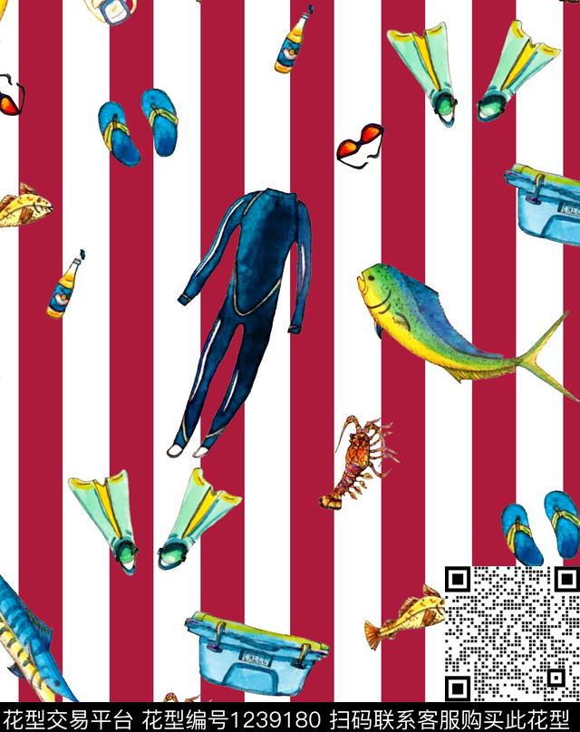 鲨鱼条纹龙虾数码印花华亿平台下载（图片编号: 1239180） - 瓦栏（Walan）
