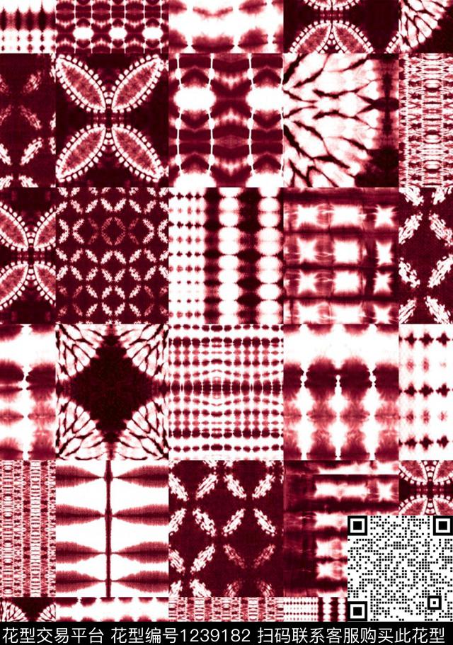 扎染华亿平台蓝印花国风数码印花华亿平台下载（图片编号: 1239182） - 瓦栏（Walan）