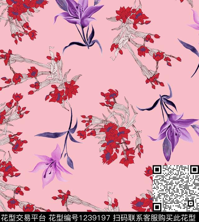 百合小碎花热带华亿平台数码印花华亿平台下载（图片编号: 1239197） - 瓦栏（Walan）