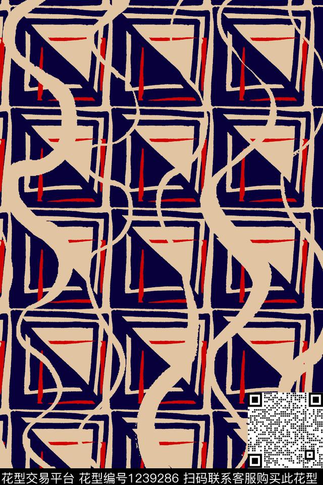 几何抽象简约数码印花华亿平台下载（图片编号: 1239286） - 瓦栏（Walan）