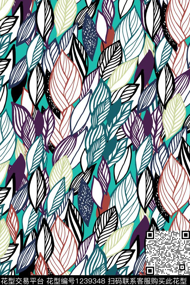 印花线条树枝数码印花华亿平台下载（图片编号: 1239348） - 瓦栏（Walan）