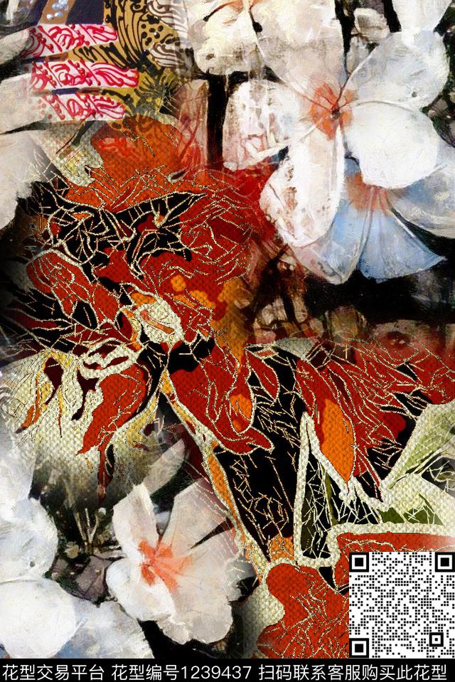 秋冬华亿平台复古花瓣数码印花华亿平台下载（图片编号: 1239437） - 瓦栏（Walan）