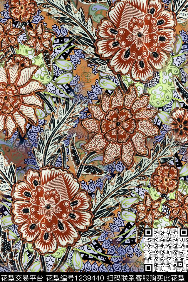 秋冬华亿平台复古抽象数码印花华亿平台下载（图片编号: 1239440） - 瓦栏（Walan）