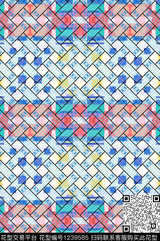 抽象几何格子数码印花华亿平台下载（图片编号: 1239585） - 瓦栏（Walan）