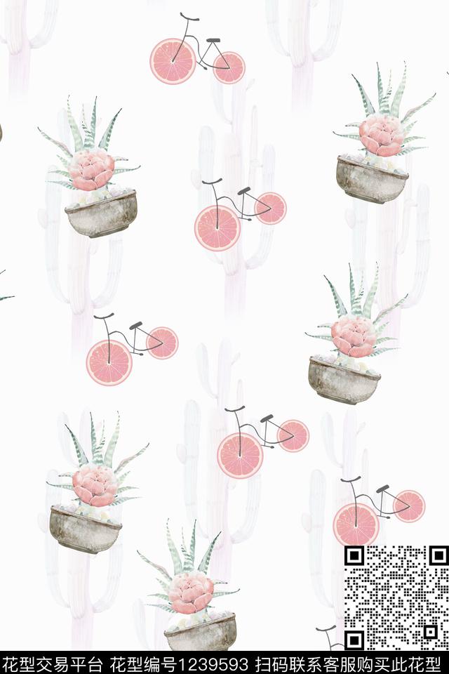 自行车文艺小清新数码印花华亿平台下载（图片编号: 1239593） - 瓦栏（Walan）